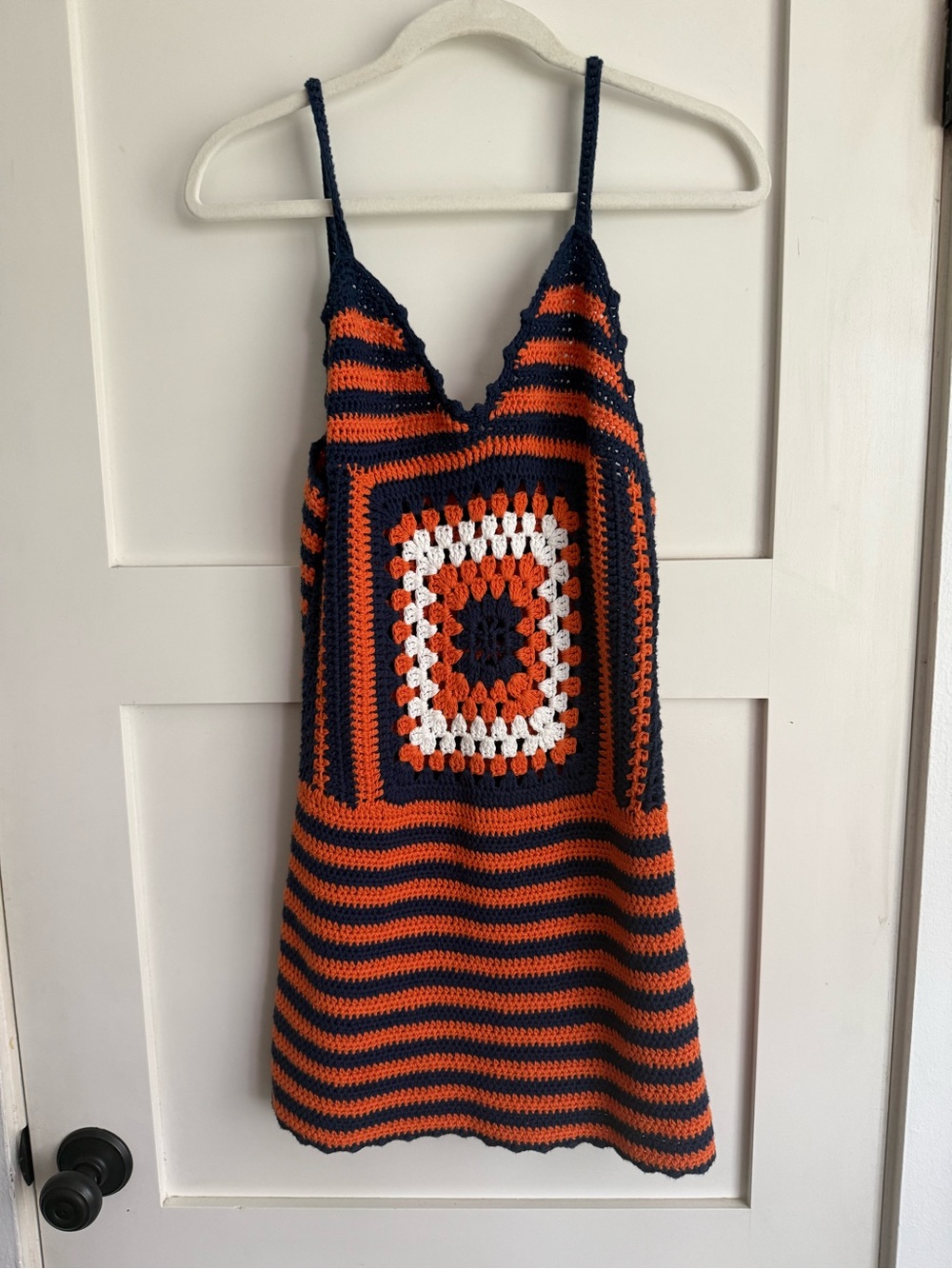 Miu Miu 2015 Handmade Crochet Granny Square Mini Dress Navy Orange IT 40- RARE